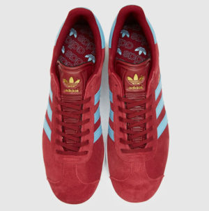 claret and blue adidas gazelles